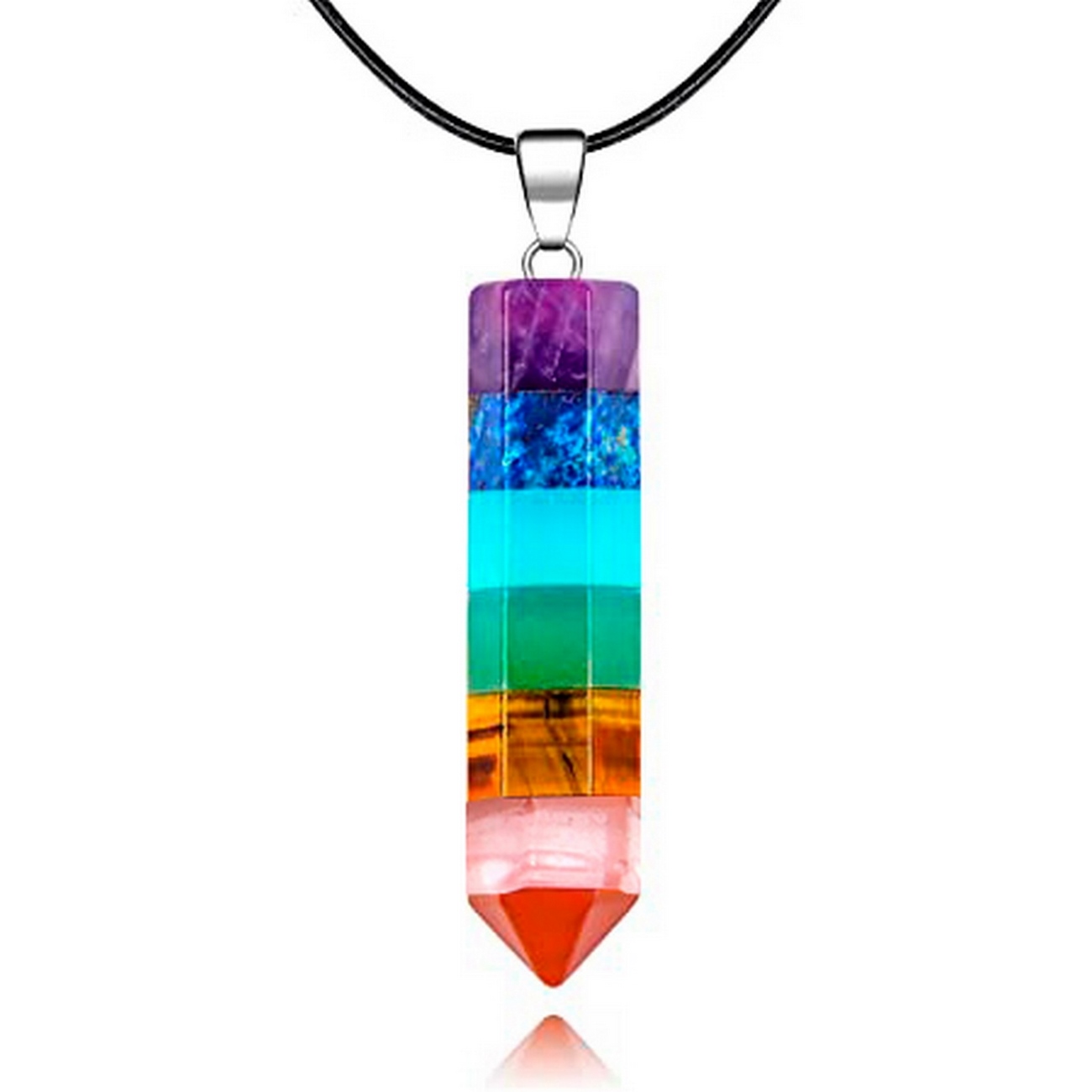 Collar Cuarzo 7 Chakras Pendulo + Estuche